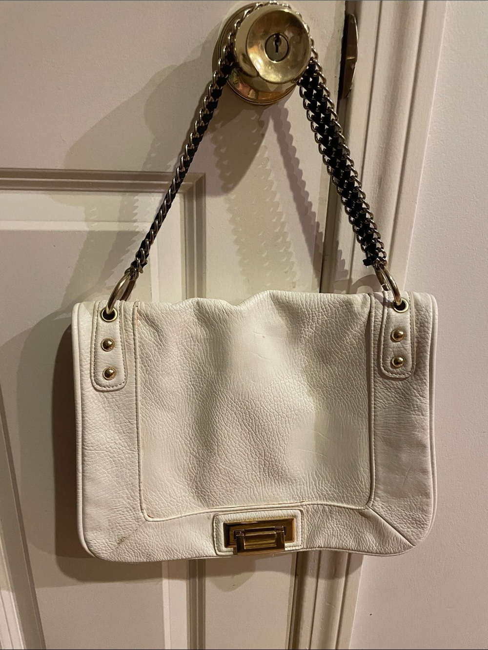 Olivia + Joy White Leather Chain-Shoulder Bag